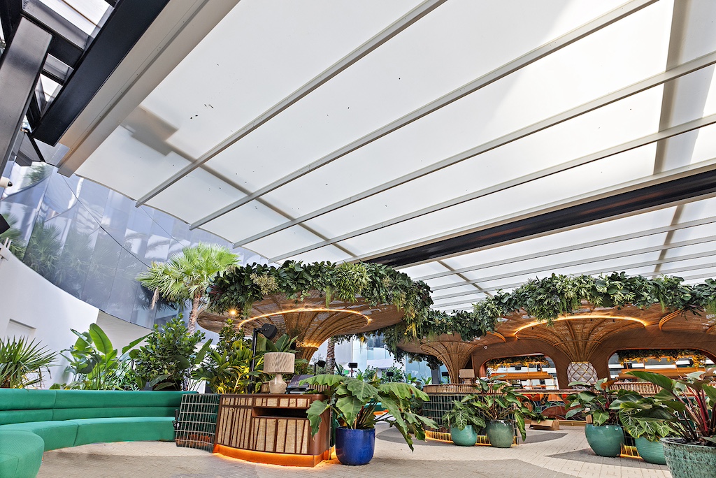 Elegant awning integrated into modern architectural design