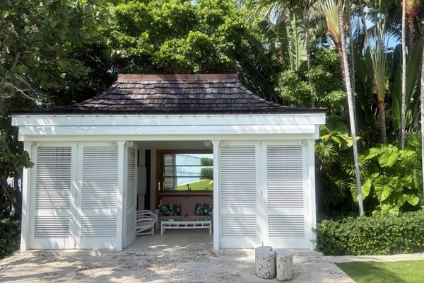 Retractable Awning over cabana structure in miami beach