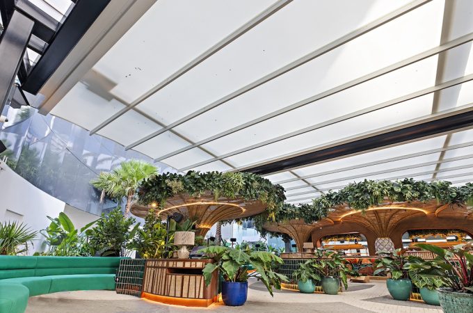 Elegant awning integrated into modern architectural design